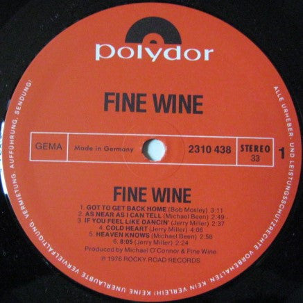 Image of Label Cover of LP - VG/VG+ - FINE WINE, Fine Wine (Polydor; 2310 438, Germany 1976, Country Rock By Ex-Moby Grape Members), Strong VG+, Sticker Damage To Sleeve,  - 3626248E