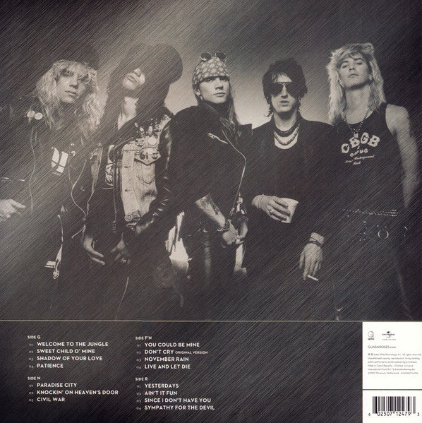 Image of Back Cover of 0834233E: 2xLP - GUNS N' ROSES, Greatest Hits (Geffen Records; 602507124793, Europe 2020 Reissue, Gatefold, 180 Gram Vinyl, Compilation)   NEW/NEW