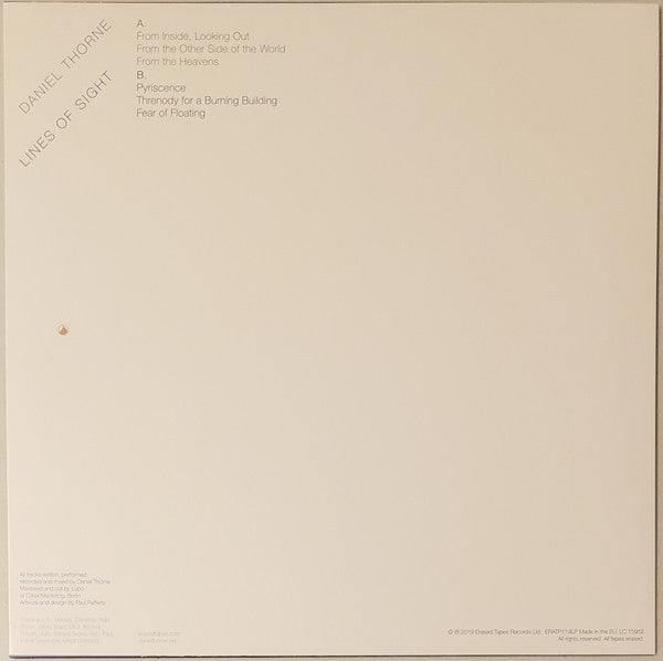 Image of Back Cover of LP - EX/EX - DANIEL THORNE, Lines Of Sight (Erased Tapes Records; ERATP119LP, UK 2019), ,  - 2025218E