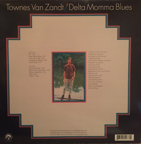 Image of Back Cover of 2314035C: LP - TOWNES VAN ZANDT, Delta Momma Blues (Fat Possum Records; FP1088-1, US 2020 Reissue)   NEW/NEW