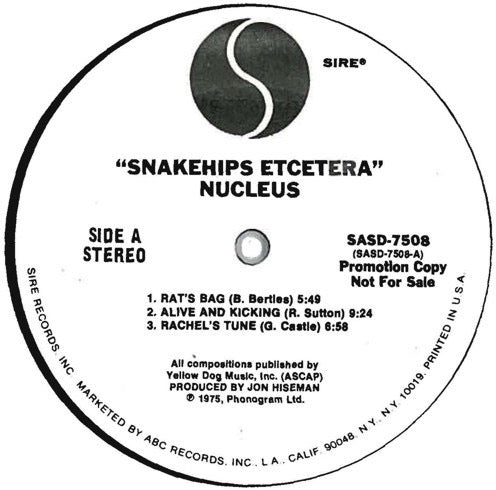 Image of Label Cover of LP - VG+/VG+ - NUCLEUS, Snakehips Etcetera (Sire; SASD-7508, US 1975, Promo, Inner), Still in shrink with import sticker!,  - 2816200C