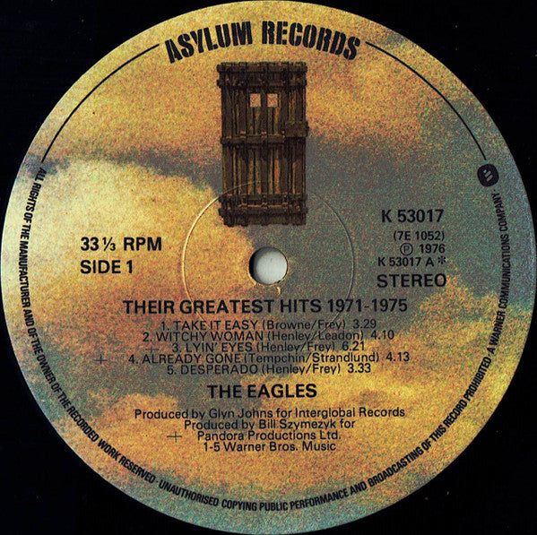 Image of Label Cover of LP - VG/VG - EAGLES, Their Greatest Hits (1971-1975) (Asylum Records; K53017, UK 1970s, Embossed Sleeve, K-53017 A3/B5 E.G.), ,  - 4346052S