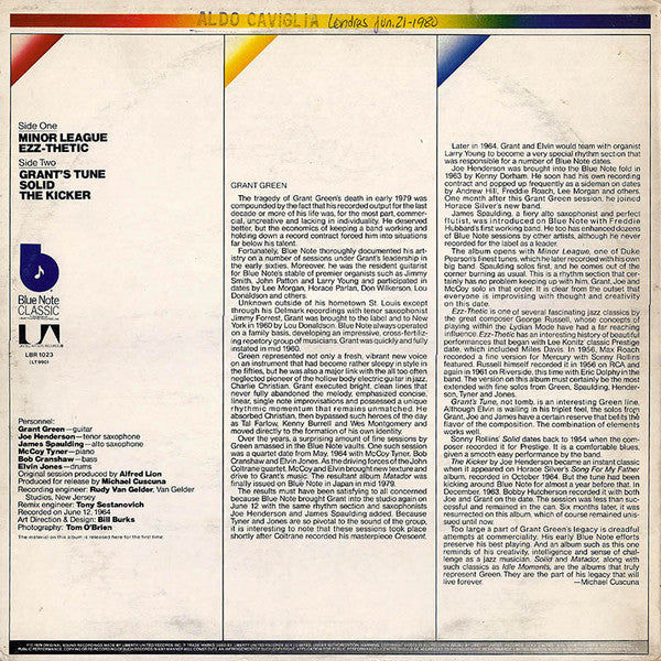 Image of Back Cover of LP - VG/VG+ - GRANT GREEN, Solid (Blue Note; LBR 1023, UK 1979, Picture Sleeve), Sleeve close to VG+.,  - 2446116S