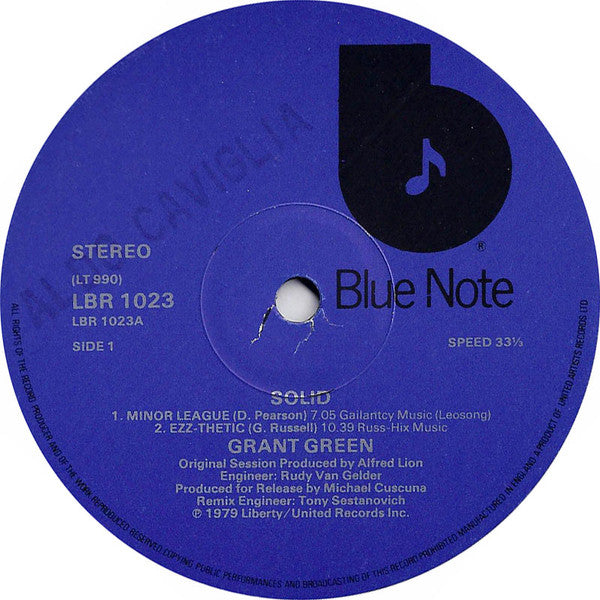 Image of Label Cover of LP - VG/VG+ - GRANT GREEN, Solid (Blue Note; LBR 1023, UK 1979, Picture Sleeve), Sleeve close to VG+.,  - 2446116S