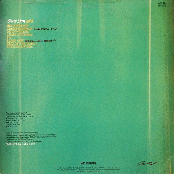 Image of Back Cover of 2xLP - VG/VG+ - STEELY DAN, Gold (MCA Blue Rainbow; MCF 3145, UK 1982, With Bonus 12"), Edge Wear,  - 3826176E
