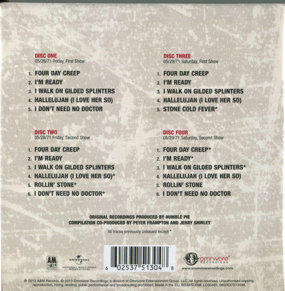 Image of Label Cover of 4655212S: 4xCD - HUMBLE PIE, Performance: Rockin' The Fillmore: The Complete Recordings (Omnivore Recordings; 3751304, Europe 2013, Box Set, Booklet & Inners)   VG+/VG+