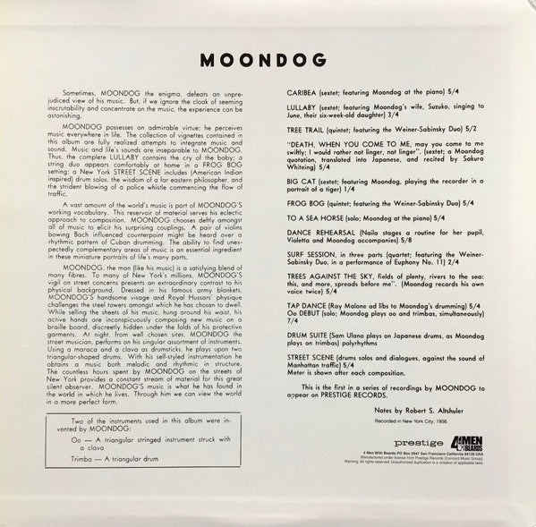 Image of Back Cover of LP - VG/VG - MOONDOG, Moondog (4 Men With Beards; 4M175, US 2009 Reissue, Pasteback Sleeve), ,  - 2816181C