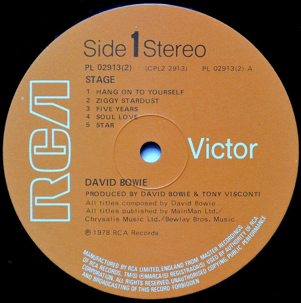 Image of Label Cover of 2xLP - VG/VG+ - DAVID BOWIE, Stage (RCA Victor Orange with Stereo Text; PL 02913(2), UK 1978, Laminated Gatefold Sleeve), ,  - 2126358E