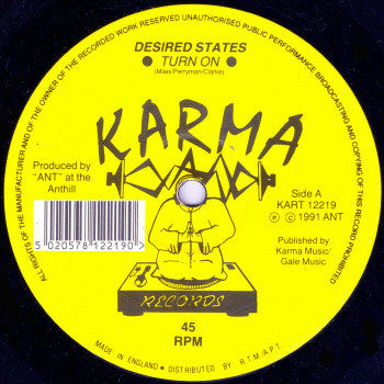 Image of Back Cover of 12" - VG/VG - DESIRED STATES, Turn On (Karma Records; KART 12219, UK 1991, Company Sleeve), A few noticeable marks but plays well,  - 4126135E