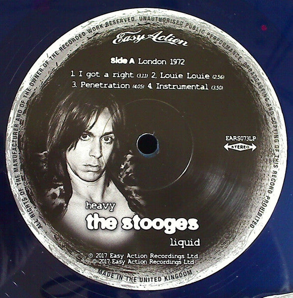 Image of Label Cover of 2xLP - EX/VG+ - THE STOOGES, Heavy Liquid (Easy Action; EARS073LP, UK 2017, Gatefold Silvered Sleeve, 2 Inners, Blue Vinyl, Record Store Day Limited Release 2017), Was sealed, Opened Instore, Still in hype stickered shrinkwrap, Blue vinyl, Just a few light hairlines from manufacture. ,  - 0816325C