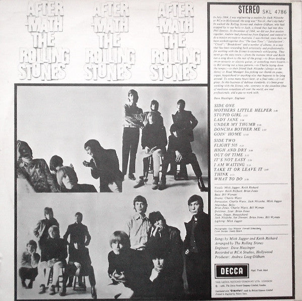 Image of Back Cover of 4925060E: LP - THE ROLLING STONES, Aftermath (Decca Small Dark Blue Boxed; SKL 4786, UK 1974 Reissue, Laminated Front Sleeve, Stereo)   VG+/VG