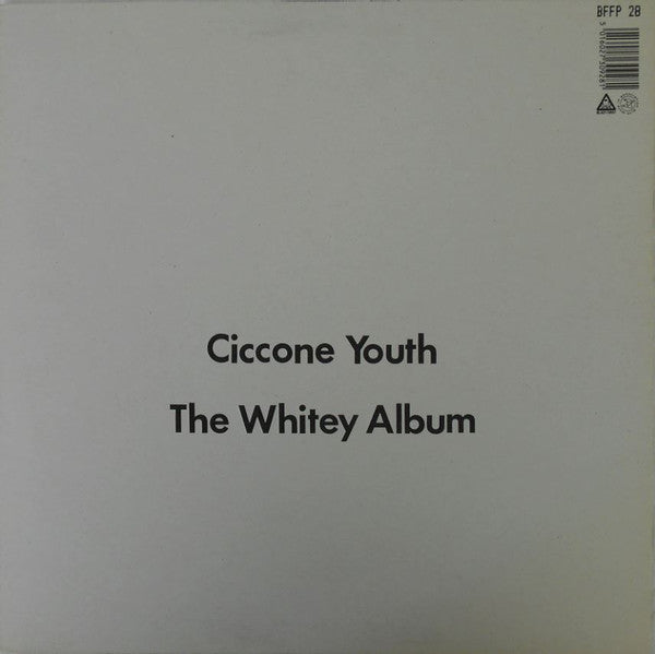Image of Back Cover of LP - G+/G+ - CICCONE YOUTH, The Whitey Album (Blast First; BFFP28, UK 1986, Textured Sleeve, Inner), Hairlines, Stained rear sleeve. , Sonic Youth side-project formed in 1986  with Mike Watt. - 2316325C