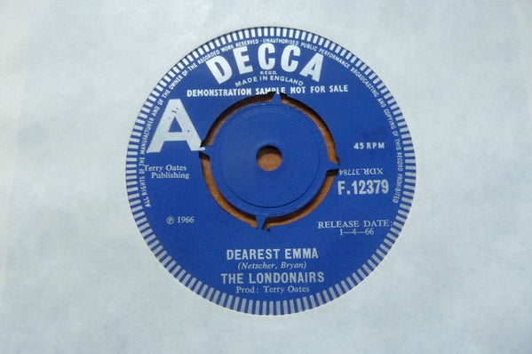 Image of Front Cover of 3924248E: 7" - THE LONDONAIRS, Dearest Emma / Bugles A Go-Go (Decca; F.12379, UK 1966, Demo, Love Song To Emma Peel From The Avengers)   /VG