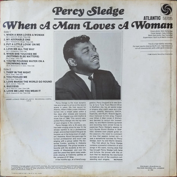 Image of Back Cover of LP - G+/G+ - PERCY SLEDGE, When A Man Loves A Woman (Atlantic Plum & Orange; 587015, UK 1966, Mono), WOL. Many light marks. ,  - 3026096E