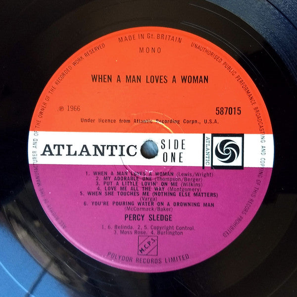 Image of Label Cover of LP - G+/G+ - PERCY SLEDGE, When A Man Loves A Woman (Atlantic Plum & Orange; 587015, UK 1966, Mono), WOL. Many light marks. ,  - 3026096E