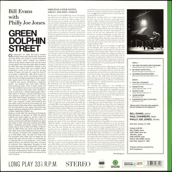 Image of Back Cover of LP - NEW/NEW - BILL EVANS WITH PHILLY JOE JONES, Green Dolphin Street (WaxTime In Color; 950675, Europe 2019 Reissue, 180 Gram Translucent Green Vinyl), ,  - 1336120E