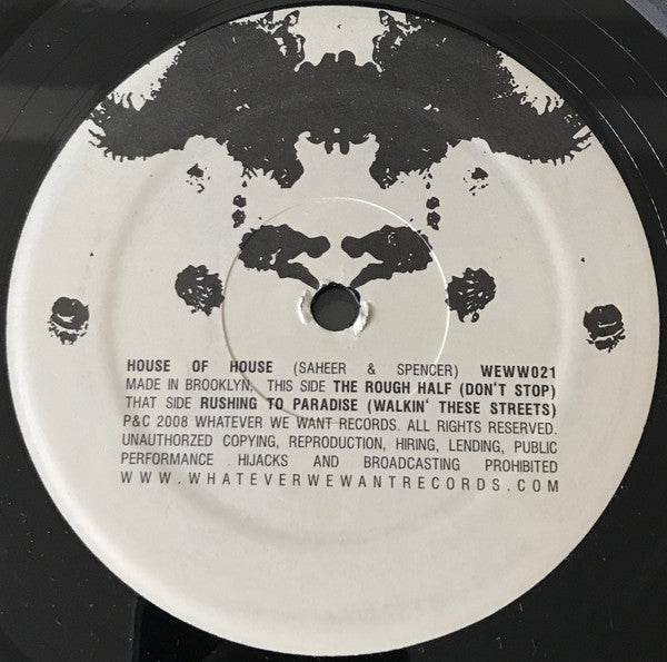 Image of Back Cover of 12" - VG/G+ - HOUSE OF HOUSE, Rushing To Paradise (Whatever We Want Records; WEWW 021, US 2009, Picture Sleeve), sleeve stained, strong G+ vinyl lots of hairlines. ,  - 1225516E