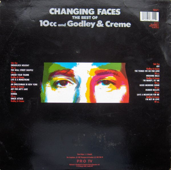 Image of Back Cover of 0115184C: LP - 10CC AND GODLEY & CREME, Changing Faces - The Best Of 10cc And Godley & Creme (Pro TV; TGCLP 1, UK 1987)   VG/VG