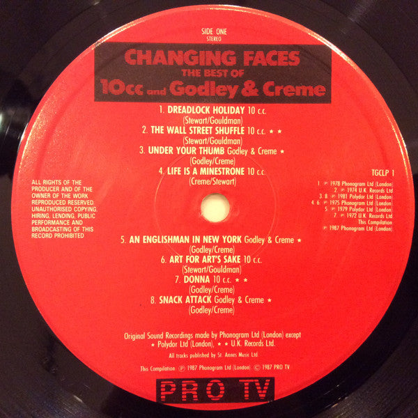 Image of Label Cover of 0115184C: LP - 10CC AND GODLEY & CREME, Changing Faces - The Best Of 10cc And Godley & Creme (Pro TV; TGCLP 1, UK 1987)   VG/VG