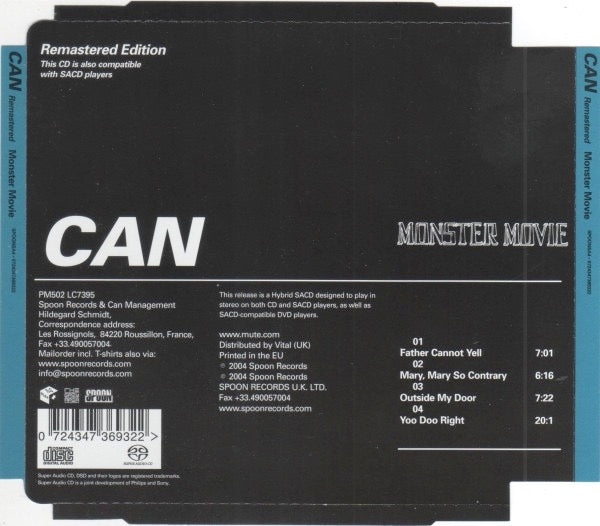 Image of Back Cover of CD - VG+/VG+ - CAN, Monster Movie (Spoon Records; SPOONSA4,, UK & Europe 2004 Reissue, Super Jewel case, SACD, Hybrid, Remastered), ,  - 3316580C