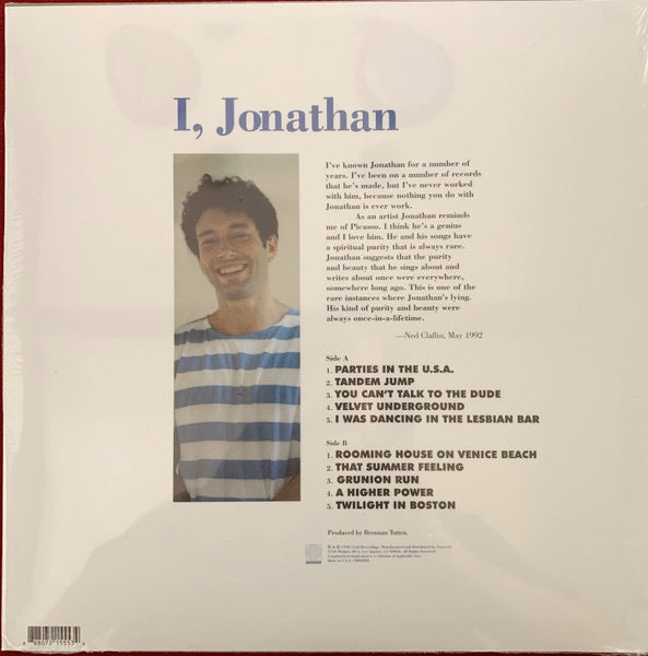 Image of Back Cover of 4714246C: LP - JONATHAN RICHMAN, I, Jonathan (Craft Recordings; CR00283, UK 2020s Reissue, Inner)   NEW/NEW