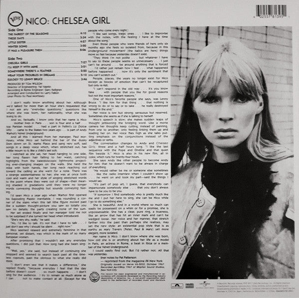 Image of Back Cover of 3754079S: LP - NICO, Chelsea Girl (Republic Records; 00602557813951, Europe 2018 Reissue, 180 Gram Vinyl)   NEW/NEW