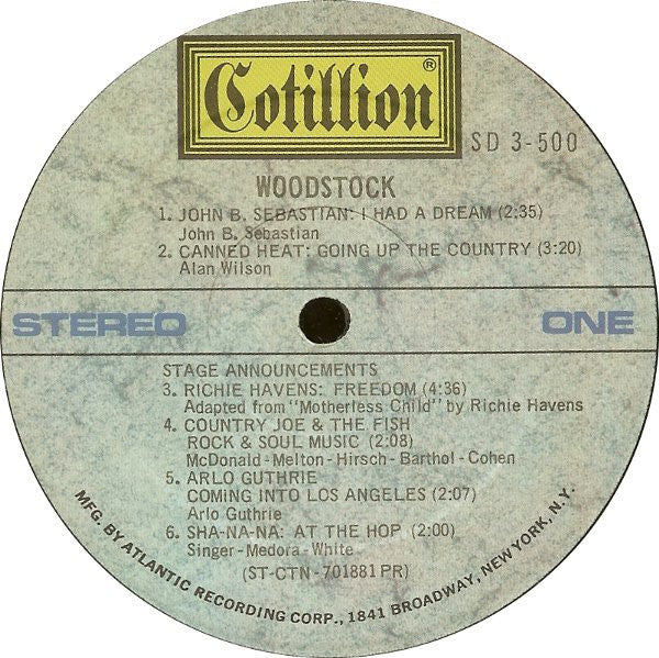 Image of Label Cover of 3xLP - G+/VG - VARIOUS, Woodstock - Music From The Original Soundtrack And More (Cotillion; SD 3-500, US 1970, Triple Gatefold, Presswell Pressing), Hairlines. Large spine tear, heavy edge wear, ring wear.,  - 2546149S