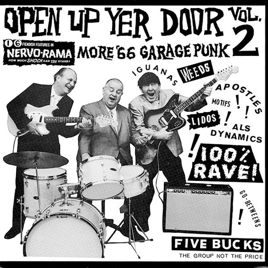 Image of Front Cover of 4325197E: LP - VARIOUS, Open Up Yer Door Vol.2 (Frog Death, Inc.; GLP 102, US 1987, Unofficial Release) Hairlines and mottling. Edge wear and creasing. Sticker damage on front of sleeve and sticker on back of sleeve.  VG/VG