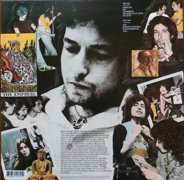 Image of Back Cover of LP - NEW/NEW - BOB DYLAN, Desire (Columbia; 88985455301, Europe 2017 Reissue, Inner), , Another great personal Dylan album,"Desire" captures Dylan at the beginning of his Rolling Thunder Revue era. Folk, rock, Middle Eastern themes and epic narratives, the album is a pop staple throughout. A wild collection of styles result in an album that ranks in the top of all Dylan efforts. It rambles, rocks and thunders, the sheer energy is just infectious. Its best known track and album opener 