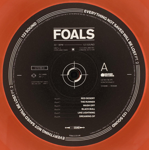 Image of Label Cover of LP - VG+/VG - FOALS, Everything Not Saved Will Be Lost: Part 2 (Warner Records; 0190295378479, Europe 2019, Gatefold, Inner, 180 Gram Orange Vinyl), Strong VG - Light marks,  - 4046216S