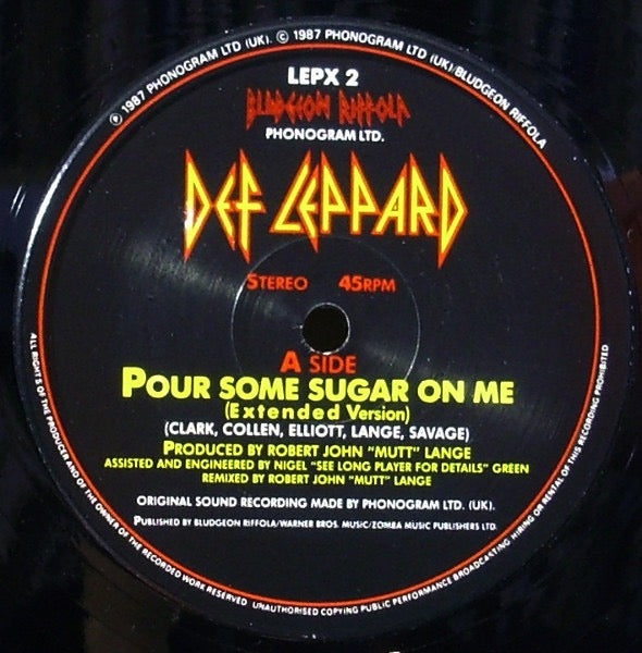 Image of Label Cover of 12" - VG/VG - DEF LEPPARD, Pour Some Sugar On Me (Bludgeon Riffola; LEPX 2, UK & Europe 1987, Picture Sleeve), ,  - 4326049E