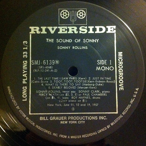 Image of Label Cover of LP - VG+/VG+ - SONNY ROLLINS, The Sound Of Sonny (Riverside Records; SMJ-6139(M), Milestone (4)    SMJ-6139(M), Japan 1976 Reissue, Pasteback Sleeve, Insert, with OBI), OBI has small tear.,  - 3326240E