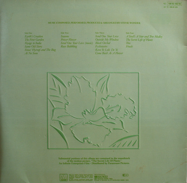 Image of Back Cover of 2xLP - G+/VG+ - STEVIE WONDER, Journey Through The Secret Life Of Plants (Motown; 1C 198-62 492/93, EMI Electrola    1C 198-62 492/93, Germany 1979, Triple Gatefold, braille front ), Sticker Residue on Sleeve,  - 2326309E