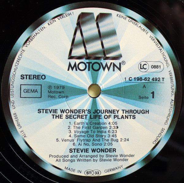 Image of Label Cover of 2xLP - G+/VG+ - STEVIE WONDER, Journey Through The Secret Life Of Plants (Motown; 1C 198-62 492/93, EMI Electrola    1C 198-62 492/93, Germany 1979, Triple Gatefold, braille front ), Sticker Residue on Sleeve,  - 2326309E