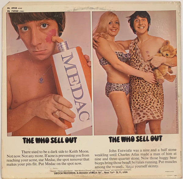 Image of Back Cover of 2924235E: LP - THE WHO, The Who Sell Out (Decca; DL 74950, US 1971 Reissue, Company Inner, Stereo) Strong VG, Cut-out (Corner Cut). Still In Shrinkwrap  VG+/VG