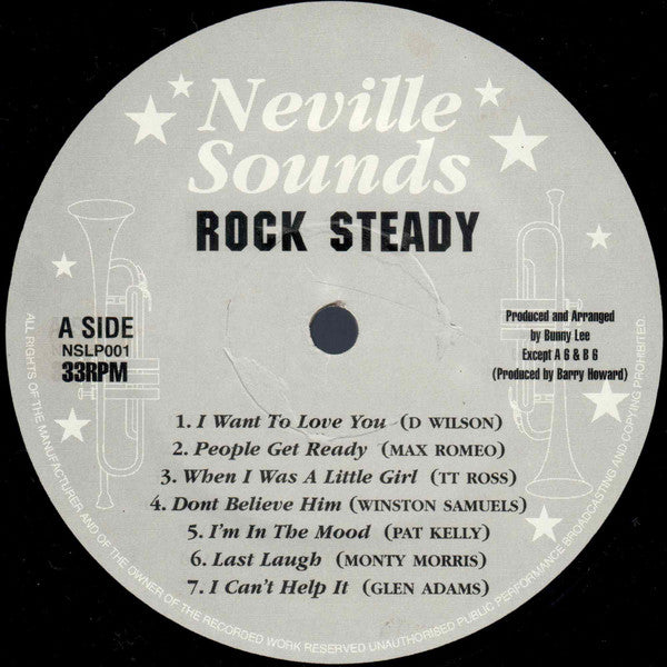 Image of Label Cover of LP - VG/G+ - VARIOUS ARTISTS, Neville Sounds Presents Rock Steady (Neville Sounds; NSLP001, UK 1980s), Superficial lines only, plays above grade.,  - 2816082C
