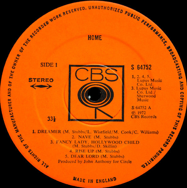 Image of Label Cover of 4625260E: LP - HOME, Home (CBS; 64752, UK 1972, Cliff Williams of AC/DC)   G+/G+