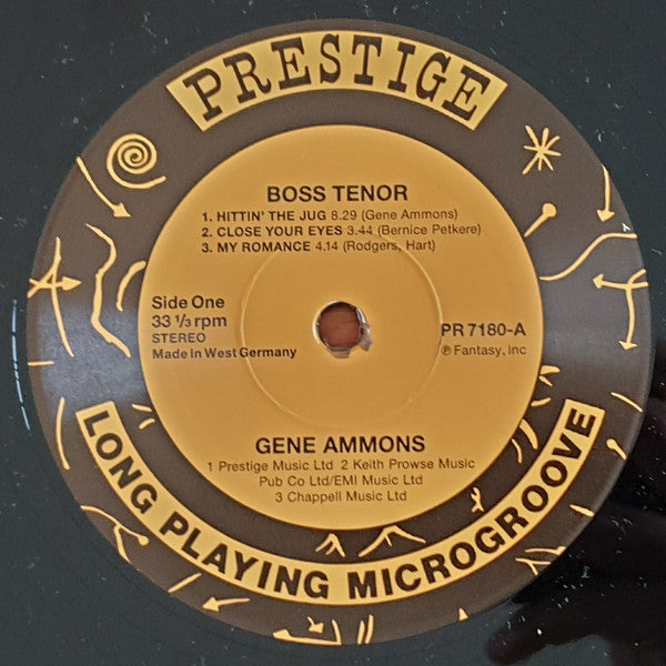 Image of Label Cover of LP - VG/VG - GENE AMMONS, Boss Tenor (Prestige; PR7180, Germany 1987, Direct Metal Mastering), Light hairlines and scuffs. Sleeve has small creases around the edges.,  - 4026269E