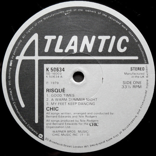 Image of Label Cover of LP - VG/VG - CHIC, Risque (Atlantic; K 50634, UK 1979, Inner), Light marks. Ringwear on sleeve & inner.,  - 2346157S