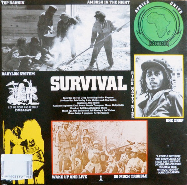 Image of Back Cover of 0516415C: LP - BOB MARLEY AND THE WAILERS, Survival (Tuff Gong / Island Records; ILPS 9542, UK 1979, Inner)   VG/G+