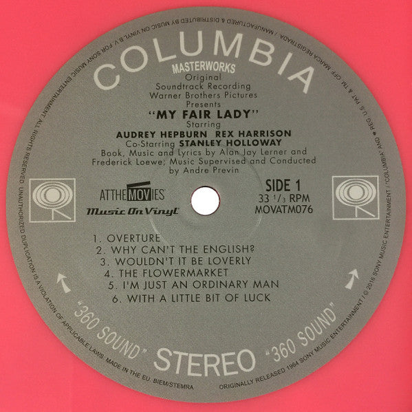 Image of Label Cover of 2xLP - VG+/VG+ - AUDREY  HEPBURN, REX HARRISON, My Fair Lady (Music On Vinyl; MOVATM076, Europe 2016 Reissue, Gatefold, Official Stickered Outer Plastic Sleeve, Limited Edition, Numbered, Expanded Edition, Pink Vinyl), Nice clean copy. Number 379/750.,  - 3746120S
