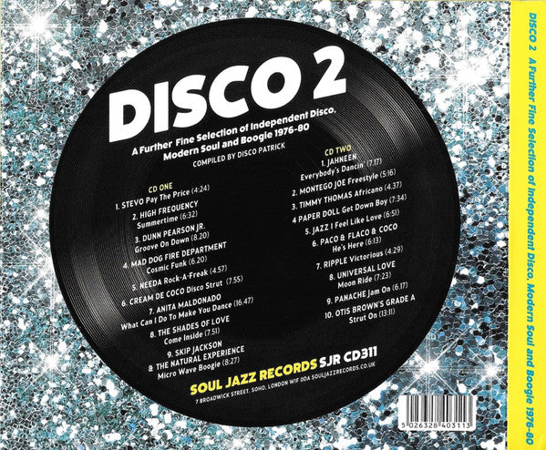 Image of Back Cover of 2xCD - EX/EX - VARIOUS, Disco 2 (A Further Fine Selection Of Independent Disco, Modern Soul & Boogie 1976-80) (Soul Jazz Records; SJR CD311, UK 2015, Six Panel Foldout Sleeve), ,  - 0236015E