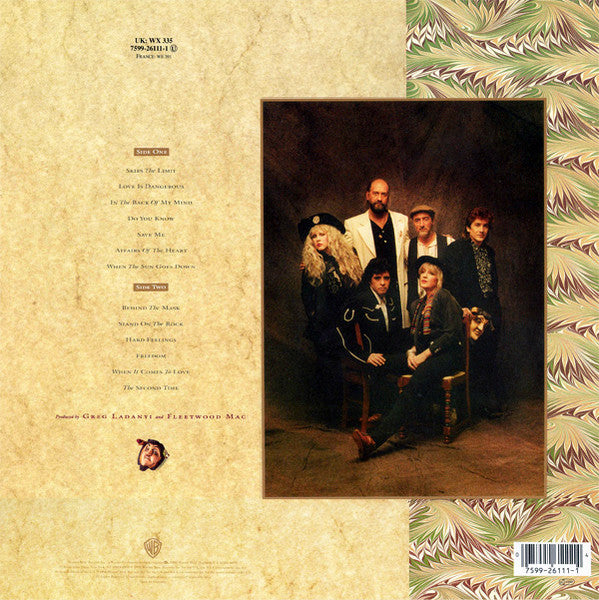 Image of Back Cover of 1144189S: LP - FLEETWOOD MAC, Behind The Mask (Warner Bros. Records; 7599-26111-1, Europe 1990, Inner, GEMA/BIEM Label Rights. Cat No. On Inner.) Strong copy. Cover still in shrink.   EX/VG+