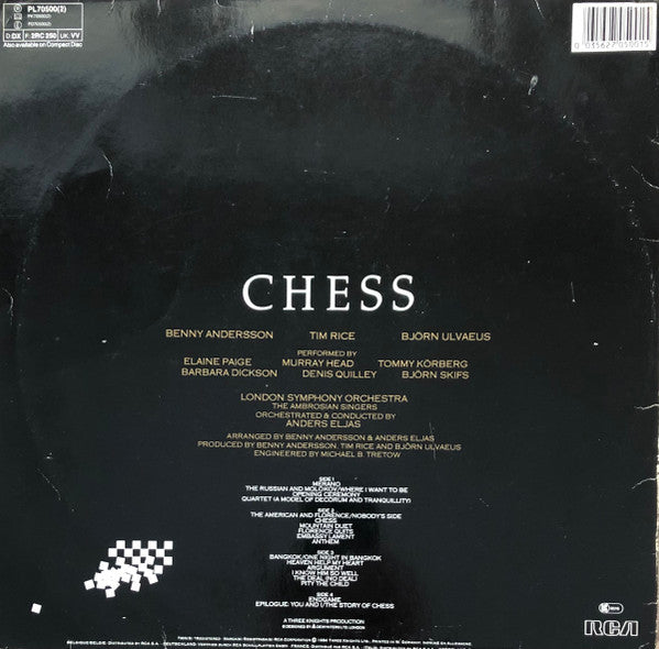 Image of Back Cover of 2xLP - VG/VG - BENNY ANDERSSON, TIM RICE, BJ RN ULVAEUS, Chess (RCA; PL70500(2), Europe 1984, Gatefold, 2 Inners & Booket, BIEM Over GEMA), ,  - 1716619C