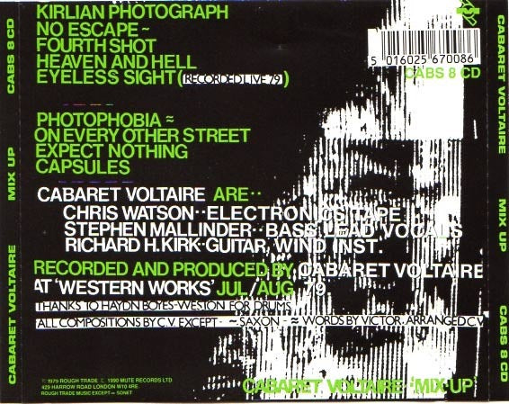 Image of Back Cover of CD - VG+/VG+ - CABARET VOLTAIRE, Mix-Up (Mute; CABS 8 CD, UK , Jewel Case), ,  - 3416337C