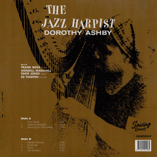 Image of Back Cover of 1014305C: LP - DOROTHY ASHBY, The Jazz Harpist (Sowing Records; SOW05LP, Europe 2021 Reissue, Clear Vinyl)   NEW/NEW