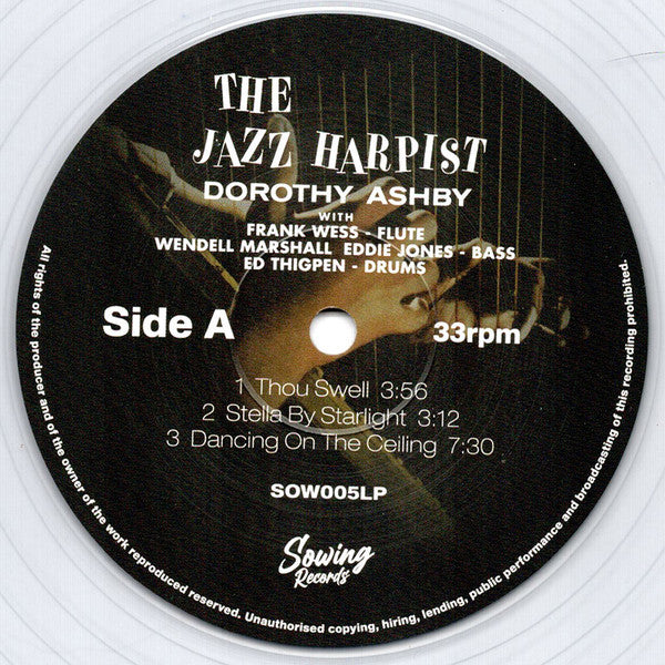 Image of Label Cover of 1014305C: LP - DOROTHY ASHBY, The Jazz Harpist (Sowing Records; SOW05LP, Europe 2021 Reissue, Clear Vinyl)   NEW/NEW