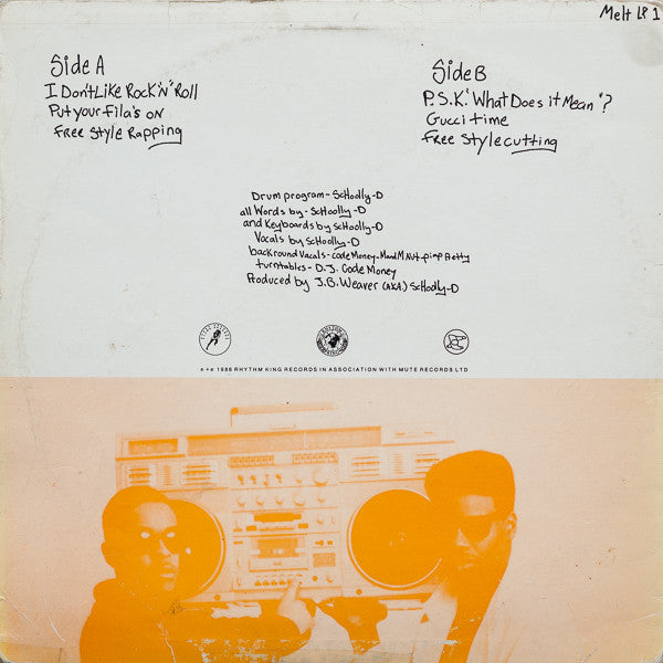 Image of Back Cover of LP - VG+/VG+ - SCHOOLLY D, Schoolly D (Flame; MELTLP1, UK 1986, Picture Sleeve), Light marks. Light ringwear.,  - 2326155E