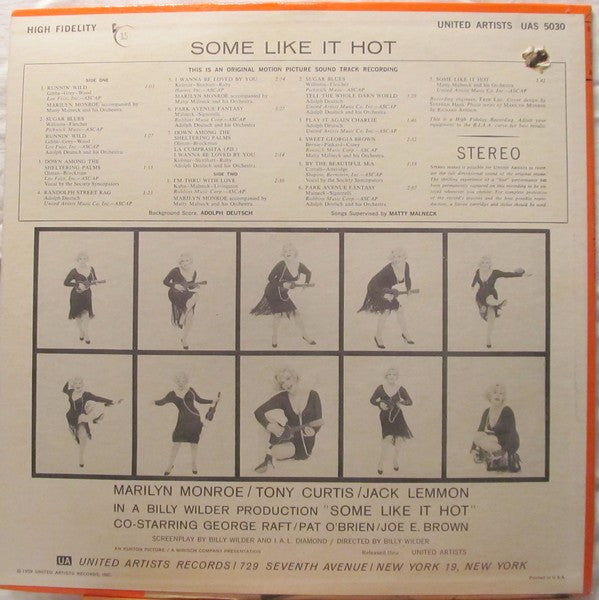 Image of Back Cover of LP - VG+/VG - VARIOUS, Some Like It Hot - OST (United Artists Records; UAS 5030, US 1959, Stereo), ,  - 3626101E