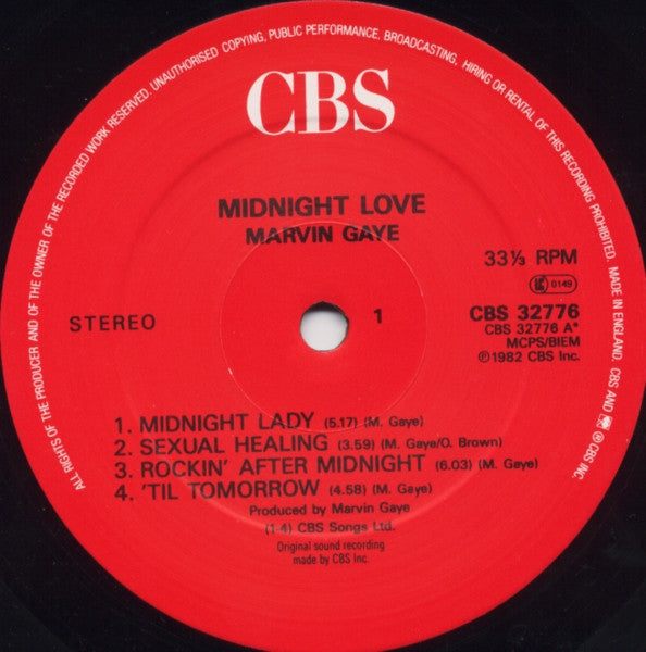 Image of Label Cover of LP - VG/VG - MARVIN GAYE, Midnight Love (CBS Red Label; CBS 32776, UK 1980s Reissue), ,  - 3626384E